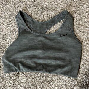 Nike Sports Bra Womens Medium Gray Racerback Athletic Workout Gym Stretch Swoosh
